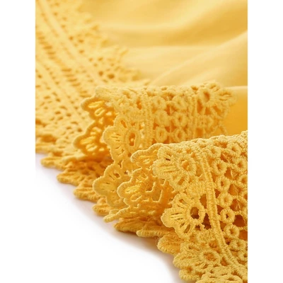 Allegra K Women's V Neck Smocked Elastic Waist Short Sleeve Boho Crochet Trim Mini Dress - Image 5