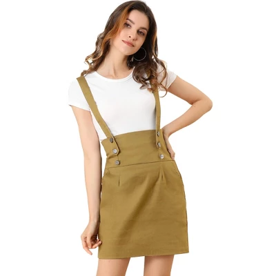 Allegra K Women's Button Decor High Waist Straight Braces Suspender Skirt - Image 12