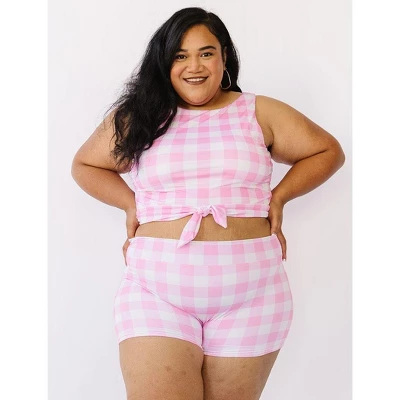 Lime Ricki Women's Pink Gingham Knotted Crop - Image 4