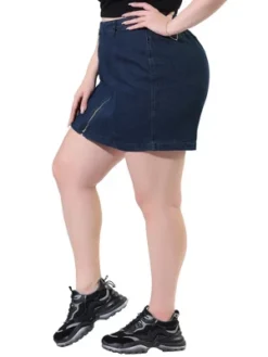 Agnes Orinda Women's Plus Size Denim Zip Up Front Mini Jean Skirts