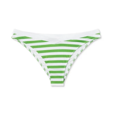 Women's Ribbed High Leg Extra Cheeky Bikini Bottom - Shade & Shore™ Green/White - Image 5