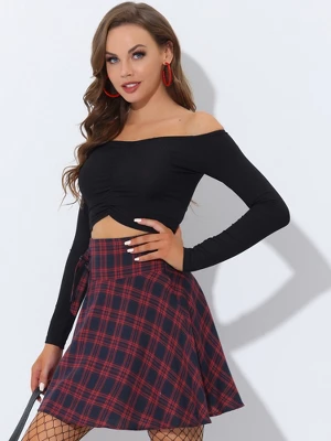 Allegra K Women's School Plaid Cotton Mini Tartan Skater Skirt - Image 2