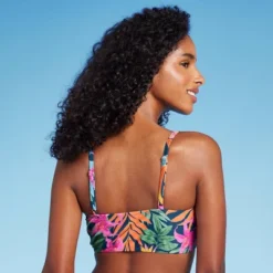 Women's Tie-Front Longline Bikini Top - Shade & Shore⢠Multi Tropical Floral Print