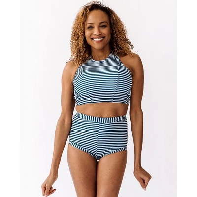 Lime Ricki Women's Indigo Stripe Cross-Back Crop Top - Image 4