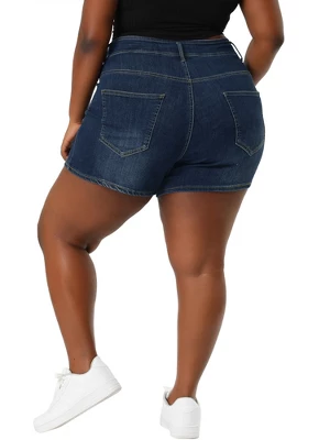 Agnes Orinda Women's Denim Plus Size High Waist With Pockets Stretchy Jean Shorts - Image 4