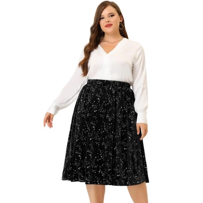 Agnes Orinda Women's Plus Size Outfits Velvet A Line Knee Length Star Flare Skirt - Image 2