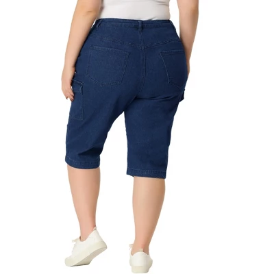 Agnes Orinda Women's Plus Size Jeans Zipper Slash Pocket Button Denim Cargo Shorts - Image 3
