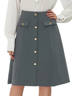 Allegra K Women's Button Decor Work A-Line Formal Knee Length Skirt - Image 6