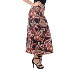 24seven Comfort Apparel Womens Black And Red Paisley Print Maxi Skirt