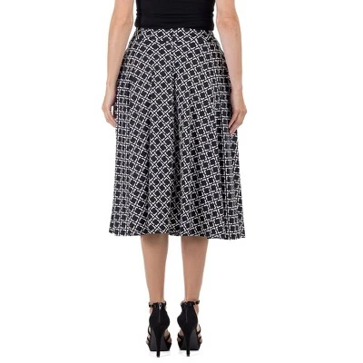 24seven Comfort Apparel Womens Black Diamond Print A Line Midi Skirt With Pockets - Image 2