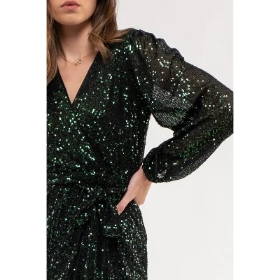 August Sky Women's Sequin Faux Wrap Midi Dress - Image 3
