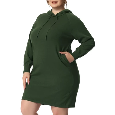 Agnes Orinda Women's Plus Size Fall Rib Knit Pullover Sweater Fashion Long Sleeve Hooded Bodycon Dress - Image 8
