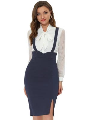 Allegra K Women's High Waist Adjustable Strap Split Pencil Suspender Skirt - Image 5
