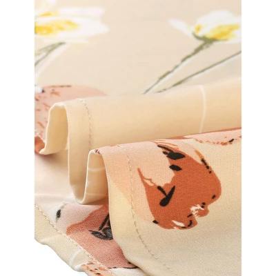 Allegra K Women's Floral Tie Neck 3/4 Sleeve Office Work Midi Flowy Flare Dress - Image 5