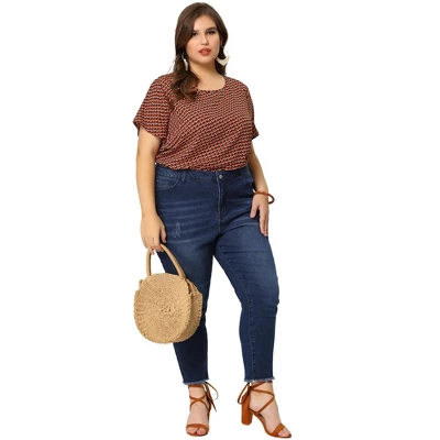 Agnes Orinda Women's Plus Size Denim Pants Frayed Washed Ankle Jeans With Slash Pockets - Image 2