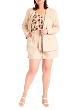 ELOQUII Women’s Plus Size Belted Relaxed Linen Short