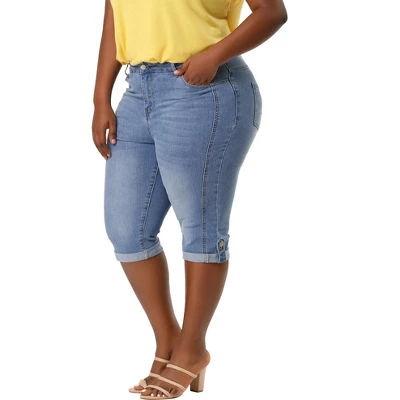 Agnes Orinda Women's Plus Size Mid-Rise Curvy Skinny Stretch Denim Jean Capri - Image 6