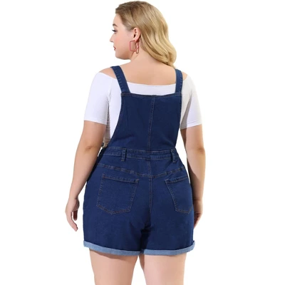 Agnes Orinda Women's Plus Size Adjustable Strap Pocket Roll Hem Denim Overall Jean Shorts - Image 4
