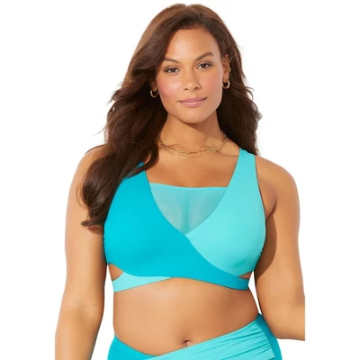 Swimsuits For All Women’s Plus Size Hollywood Colorblock Wrap Bikini Top - Image 5