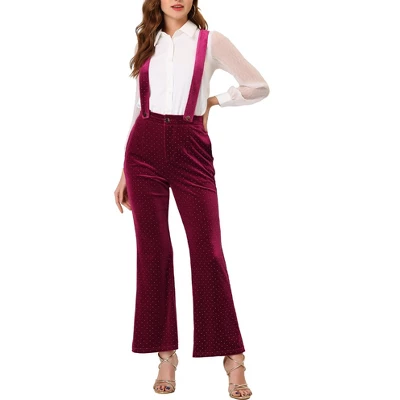 Allegra K Women's Velvet Wide Leg Retro Shiny Glitter Overalls Jumpsuits Pants - Image 7