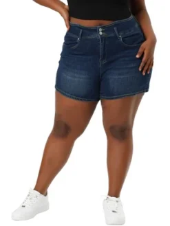 Agnes Orinda Women's Denim Plus Size High Waist With Pockets Stretchy Jean Shorts