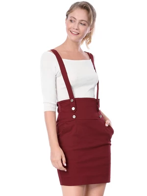 Allegra K Women's Button Decor High Waist Straight Braces Suspender Skirt - Image 7