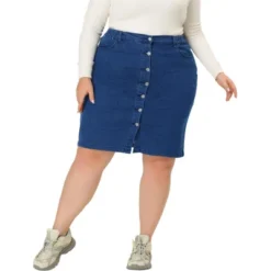 Agnes Orinda Women's Plus Size Denim Casual Mini Pockets Button Jean Pencil Skirts