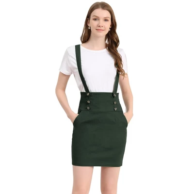 Allegra K Women's Button Decor High Waist Straight Braces Suspender Skirt - Image 9
