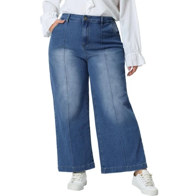 Agnes Orinda Women's Plus Size Wide Leg Baggy Washed Stretch With Pockets Denim Ankle Jeans - Image 5
