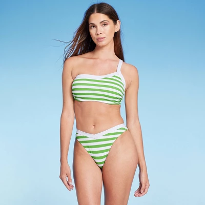 Women's Ribbed High Leg Extra Cheeky Bikini Bottom - Shade & Shore™ Green/White - Image 2