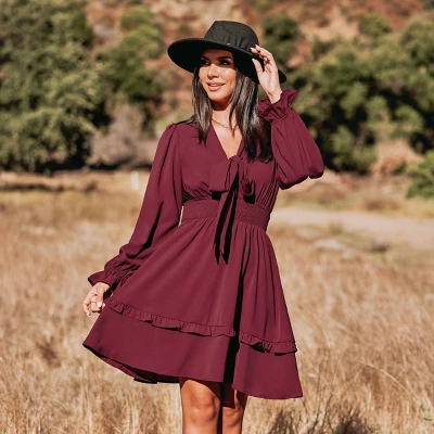 Women's Autumn Air Bow Tiered Ruffled Mini - Cupshe