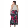 Plus Size Sheer Overlay Floral Print Elastic Waist Maxi Skirt