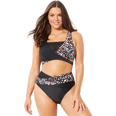Swimsuits For All Women’s Plus Size Hollywood Colorblock Wrap Bikini Top - Image 4