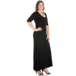 24seven Comfort Apparel Womens Plus Size Elbow Length Sleeve Maxi Dress