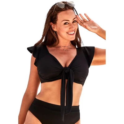 Swimsuits For All Women’s Plus Size Tie Front Cup Sized Cap Sleeve Underwire Bikini Top - Image 4