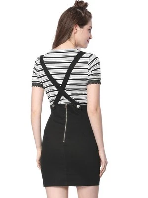 Allegra K Women's Button Decor High Waist Straight Braces Suspender Skirt - Image 3