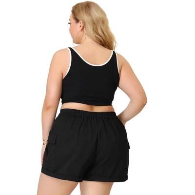 Agnes Orinda Women's Plus Size Short Elastic Back Zipper Trucker Pocket Summer Cargo Shorts - Image 4