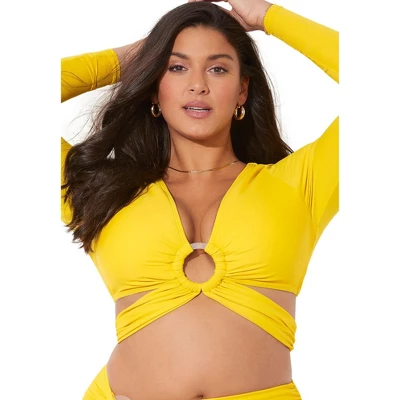 Swimsuits For All Women’s Plus Size O-Ring Long Sleeve Bikini Top