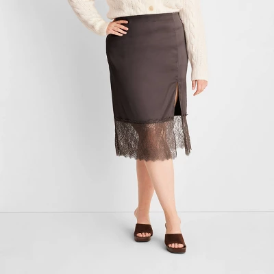 Women's Lace Midi Slip Skirt - Future Collective™ With Reese Blutstein Dark Gray - Image 4