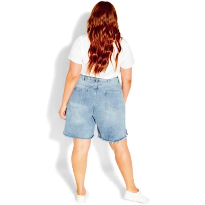 Women's Plus Size Supa Split Short - Light Wash | CITY CHIC