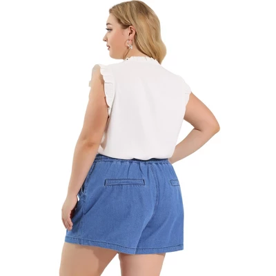 Agnes Orinda Women's Plus Size Denim Shorts Casual Drawstring Elastic Waist Jean Short Pants - Image 4