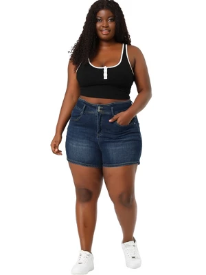 Agnes Orinda Women's Denim Plus Size High Waist With Pockets Stretchy Jean Shorts - Image 2