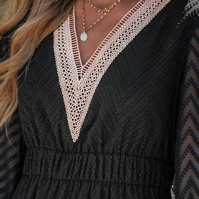 Women's Chevron V-Neck Peasant Sleeve Dress - Cupshe - Image 5