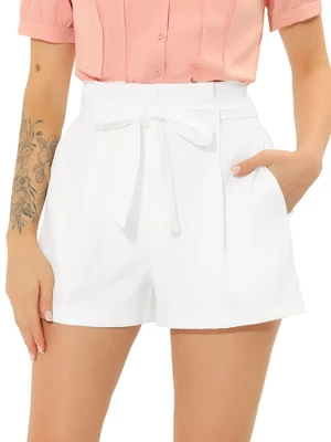 Allegra K Women's High Waist Bow Tie Short Paper Bag Shorts - Image 12