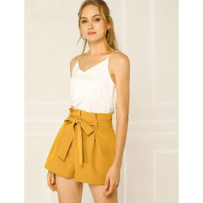 Allegra K Women's High Waist Bow Tie Short Paper Bag Shorts - Image 2