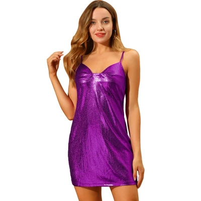 Allegra K Women's Sparkly Metallic Spaghetti Strap Party Mini Dress - Image 9