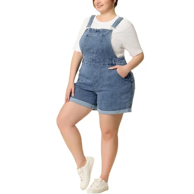 Agnes Orinda Women's Plus Size Adjustable Strap Pocket Roll Hem Denim Overall Jean Shorts - Image 10