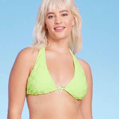 Women's Daisy Textured Ring Front Triangle Bikini Top - Wild Fable⢠Green - Image 7