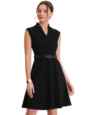 Allegra K Women's V Neck Wear To Work Sleeveless Flare Knee Length Dresses - Image 5