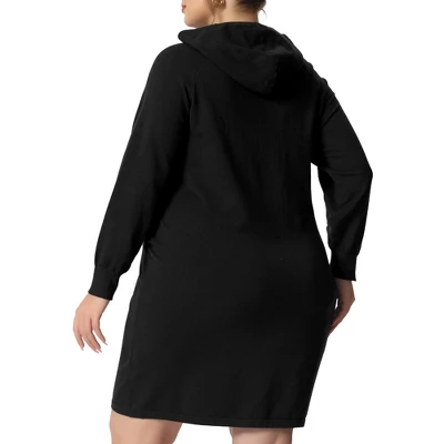 Agnes Orinda Women's Plus Size Fall Rib Knit Pullover Sweater Fashion Long Sleeve Hooded Bodycon Dress - Image 3